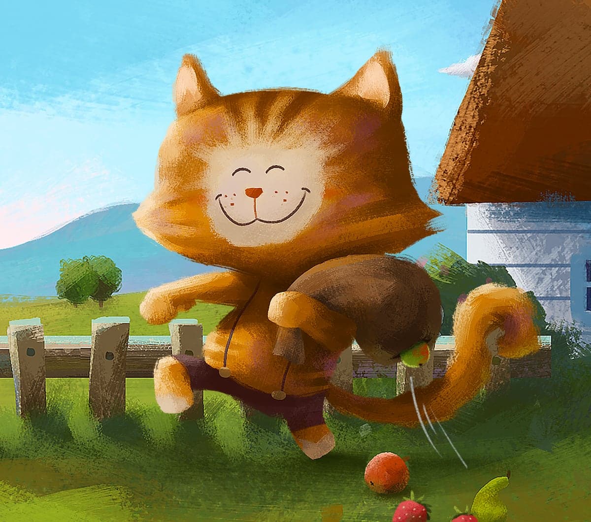 Calix the Cat carrying home a little treasure he found